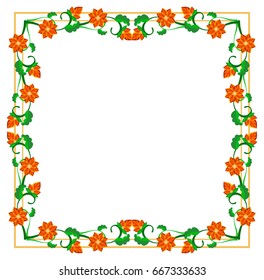 Square decorative frame with abstract red flowers. Vector clip art.