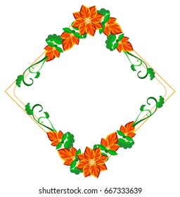 Square decorative frame with abstract red flowers. Vector clip art.