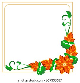 Square decorative frame with abstract red flowers. Vector clip art.