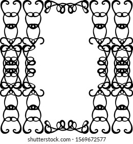 Square decorative frame made of monograms. In retro style. Black and white vector illustration.

