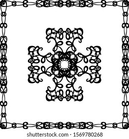 Square decorative frame made of monograms. In retro style. Black and white vector illustration.

