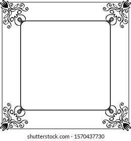 Square decorative frame made of monograms. In retro style. Black and white vector illustration.