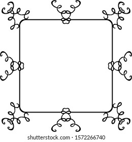 Square decorative frame made of monograms. In retro style. Black and white vector illustration. To decorate the interior, mirrors, doors.