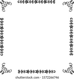 Square decorative frame made of monograms. In retro style. Black and white vector illustration. To decorate the interior, mirrors, doors.