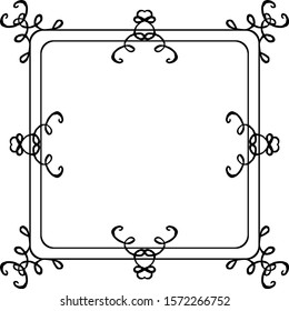 Square decorative frame made of monograms. In retro style. Black and white vector illustration. To decorate the interior, mirrors, doors.