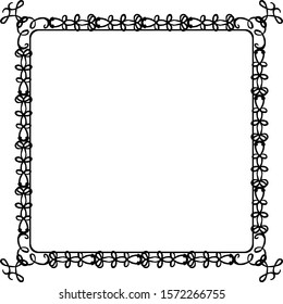 Square decorative frame made of monograms. In retro style. Black and white vector illustration. To decorate the interior, mirrors, doors.