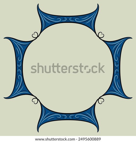 Square decorative frame in medieval style. Rounded vintage background with heart symbols. 