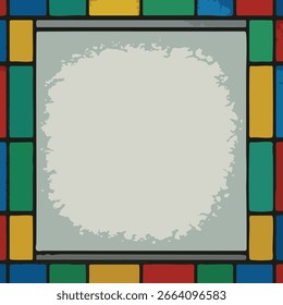 A square decorative frame with a multicolor stained-glass mosaic border and a rough, empty center panel ready for text or images.