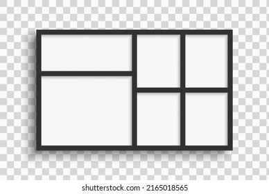 Square decorative frame, photo collage with black and white stripe with shadow on abstract background
