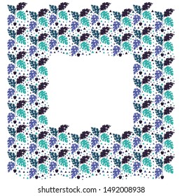 Square decorative frame for text in Scandinavian style from monstera plants in pots and triangles on a white background. Vector.