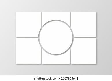 Quadratischer Zierrahmen in weißer Farbe, Fotocollage auf grauem abstraktem Hintergrund EPS10