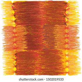 Square decorative grunge striped  mat with fringe in orange, yellow, brown colors isolated on white