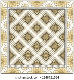 Square Decorative Ornament With Geometric Pattern. For Scrapbook Print, Fashion Design. Vector Illustration