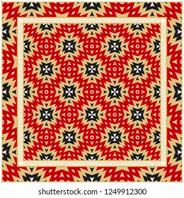 Square Decorative Ornament With Geometric Pattern. For Scrapbook Print, Fashion Design. Vector Illustration