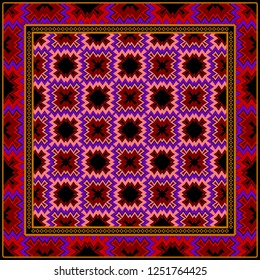 Square Decorative Ornament With Geometric Pattern. For Scrapbook Print, Fashion Design. Vector Illustration