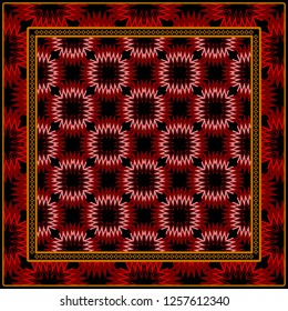 Square Decorative Ornament With Geometric Pattern. For Scrapbook Print, Fashion Design. Vector Illustration