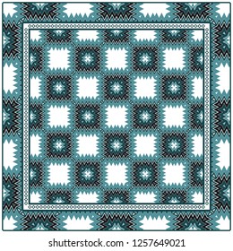 Square Decorative Ornament With Geometric Pattern. For Scrapbook Print, Fashion Design. Vector Illustration