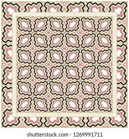 Square Decorative Ornament With Geometric Pattern. For Scrapbook Print, Fashion Design. Vector Illustration