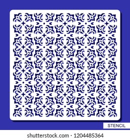 Square decorative panel. Stencil with floral ornament. Pattern for cards, invitations, envelopes. Template for laser cutting, wood carving, paper cut and printing. Vector illustration.