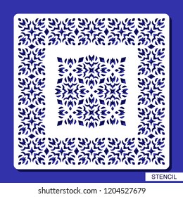 Square decorative panel. Stencil with geometric ornament. Pattern for cards, invitations, envelopes. Template for laser cutting, wood carving, paper cut and printing. Vector image.