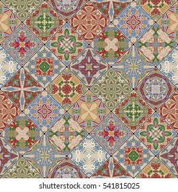 Square decorative seamless patterns in ethnic style in a diagonal set of tiles. The rich decoration of abstract ornaments for construction of fabric or paper.