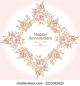 Square deep pink rose frame vintage look anniversary invitation card