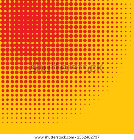 Square Deep Yellow and Soft Red Color Halftone Background. Abstract Radial Color Halftone Background. Background Vector Editable