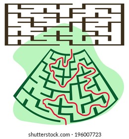 Square deformed maze on a white background