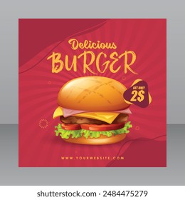 Square Delicious Burger Flyer For Marketing Purposes, Restaurant Banner, Restaurant Flyer, Restaurant Poster, Food Banner, Food Poster, Food Flyer, Elements taken from ( www.freepik.com )