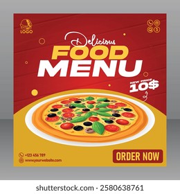Square Delicious Pizza Food Menu Poster or Flyer For Restaurant and Marketing Purposes, Food Poster, Food Banner, Food Flyer, Restaurant Poster, Restaurant Banner, Restaurant Flyer