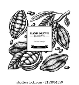 Square design with black and white cocoa beans, cocoa