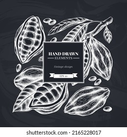 Square design with chalk cocoa beans, cocoa