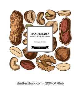 Diseño cuadrado con anacardos de colores, maní, pistacho, avellana, almendras, nogal