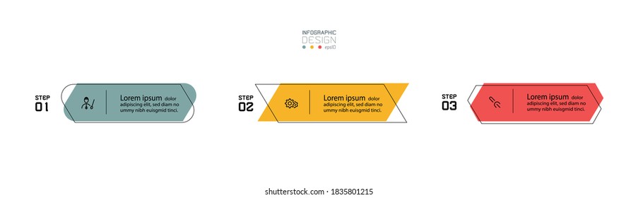 The square design combines 3 steps for presenting results by a vector infographic.