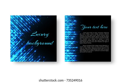 The square design of the cover of the catalog with bright stripes of blue light for festive decoration