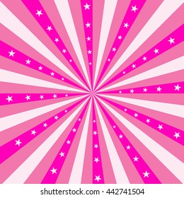 Square design featuring pink stripes radiating out from the center, with pink stars. Vector EPS-10 file, transparency used. 