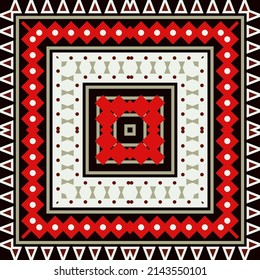 Square design with geometric ornament. Boho style print for bandana, plaid, blanket, scarf, pareo and other textiles.