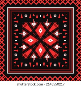 Square design with geometric ornament. Boho style print for bandana, plaid, blanket, scarf, pareo and other textiles.