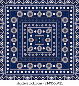 Diseño cuadrado con ornamento geométrico. Impresión estilo boho para bandana, manta, pañuelo, pareo y otros textiles.