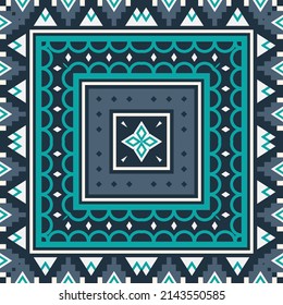Square design with geometric ornament. Boho style print for bandana, plaid, blanket, scarf, pareo and other textiles.