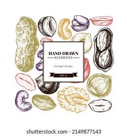 Square design with pastel cashew, peanut, pistachio, etc.