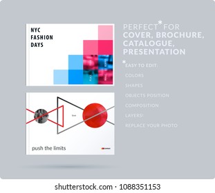 Square design presentation template with colourful pixels shadows. Abstract vector set of modern horizontal banners