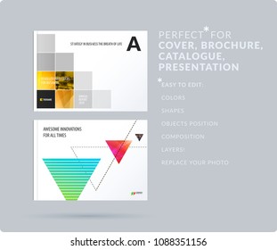 Square design presentation template with colourful pixels shadows. Abstract vector set of modern horizontal banners