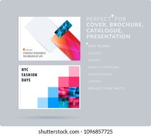 Square design presentation template with colourful rectangles shadows. Abstract vector set of modern horizontal banners