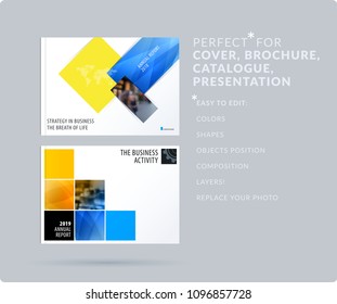 Square design presentation template with colourful rectangles shadows. Abstract vector set of modern horizontal banners