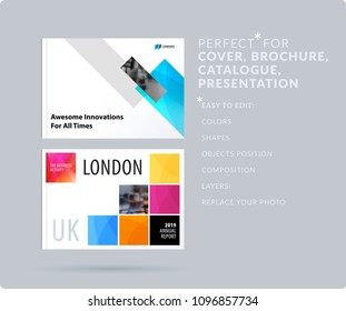 Square design presentation template with colourful rectangles shadows. Abstract vector set of modern horizontal banners