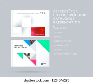 Square design presentation template with colourful rectangles shadows. Abstract vector set of modern horizontal banners