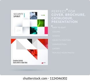 Square design presentation template with colourful rectangles shadows. Abstract vector set of modern horizontal banners