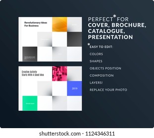 Square design presentation template with colourful rectangles shadows. Abstract vector set of modern horizontal banners
