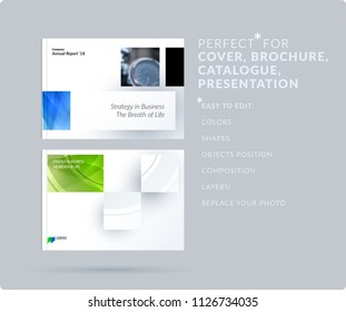 Square design presentation template with colourful rectangles shadows. Abstract vector set of modern horizontal banners
